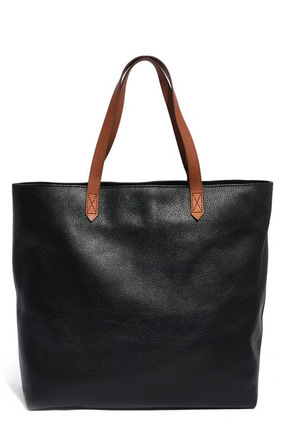 Shop Madewell Zip Top Transport Leather Tote In True Black W/ Brown