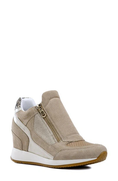 Shop Geox Nydame Wedge Sneaker In Light Taupe/ Gold Leather