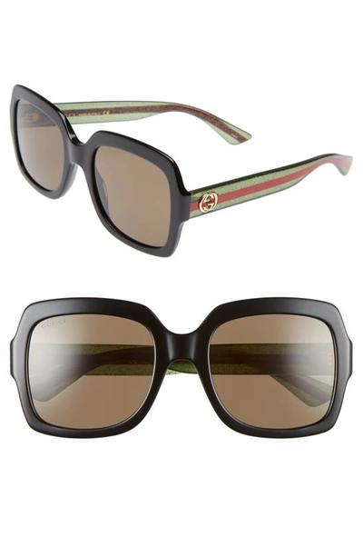 Shop Gucci 54mm Square Sunglasses In Black/ Brown
