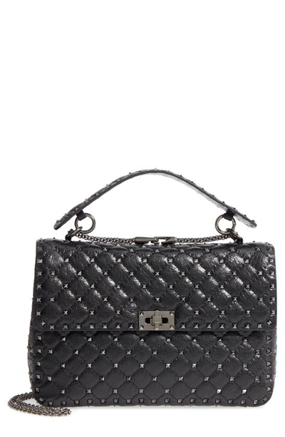 Shop Valentino Vitello Rockstud Lambskin Leather Shoulder Bag In Nero