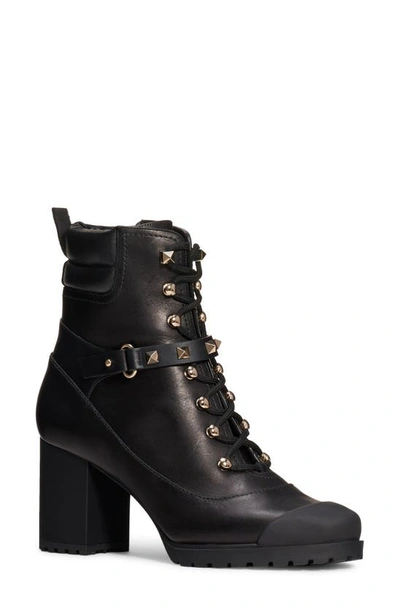 Shop Valentino Rockstud Lace-up Boot In Black Leather