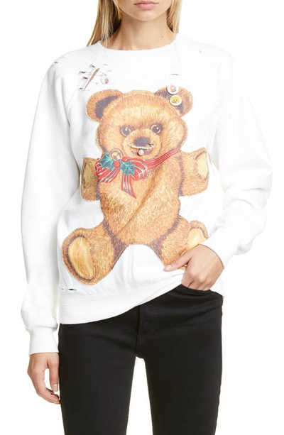 Shop R13 Punk Teddy Bear Distressed Sweatshirt In Dirty White