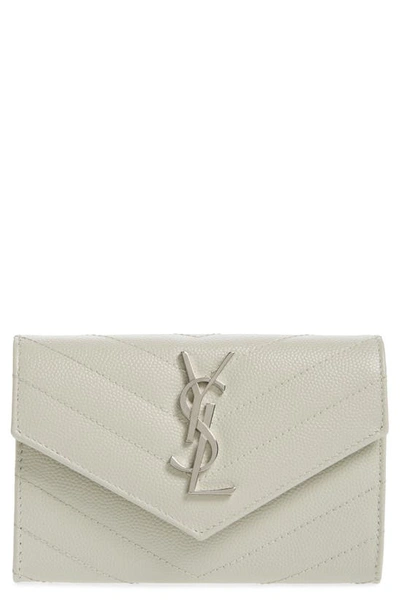 Shop Saint Laurent Small Monogram Leather French Wallet In Blanc Vintage