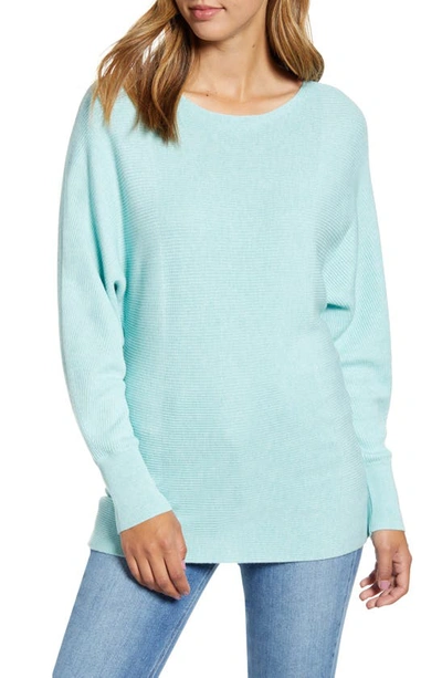 Shop Tommy Bahama Bonita Boatneck Ribbed Cotton Blend Sweater In Glass Bead Blue Heather