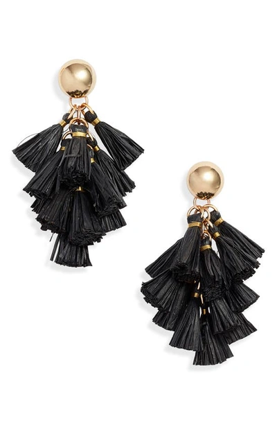 Shop Akola Harper Raffia Tassel Cluster Drop Earrings In Black