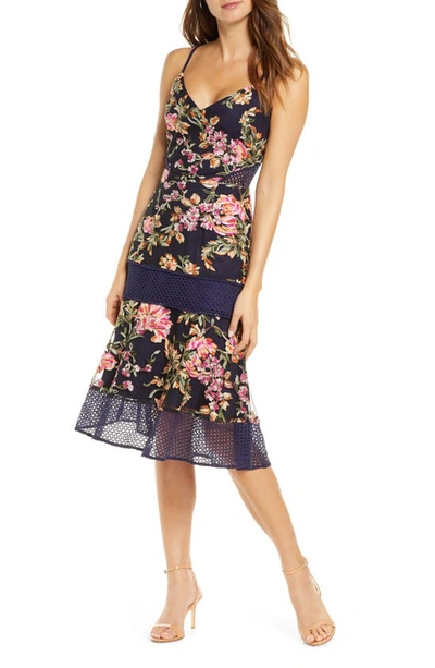 Shop Adelyn Rae Kaylea Sleeveless Embroidered Lace Trim Dress In Navy Multi