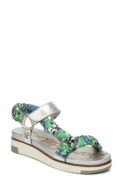 Shop Sam Edelman Ashie Wedge Sandal In Silver/ Summer Green Leather