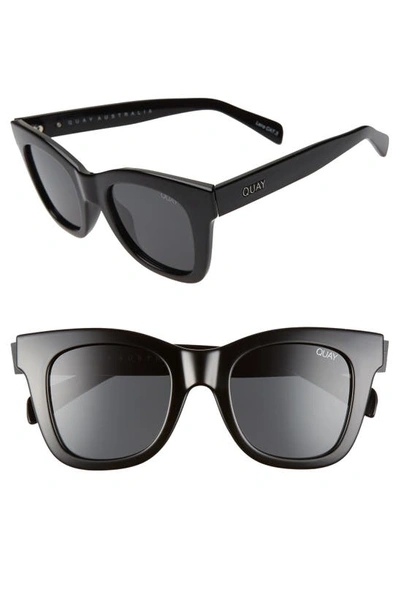 Shop Quay After Hours 45mm Polarized Square Sunglasses In Shiny Black/ Smoke
