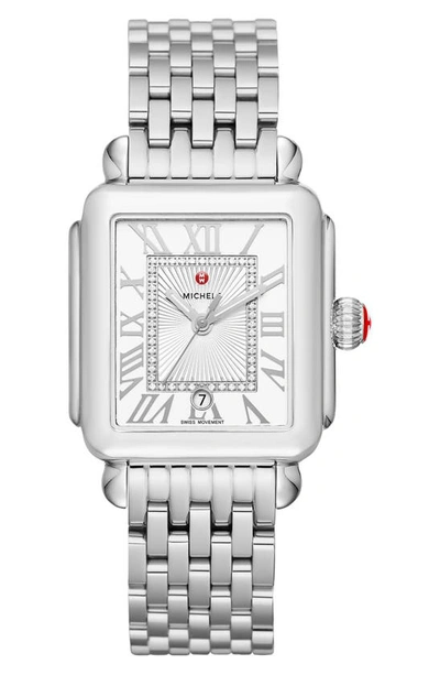 Michele Deco Madison Diamond Dial Watch Head & Bracelet, 33mm In Silver