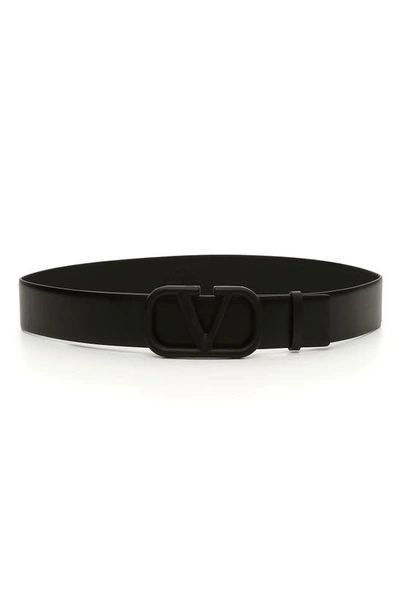 Shop Valentino Vlogo Buckle Leather Belt In Nero