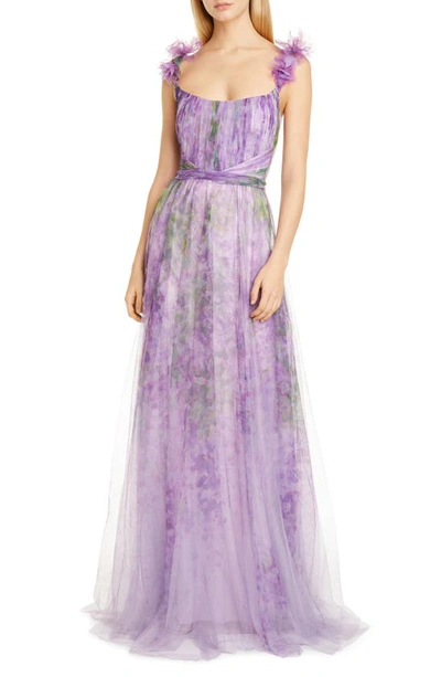 Shop Marchesa Notte A-line Tulle Gown In Lilac