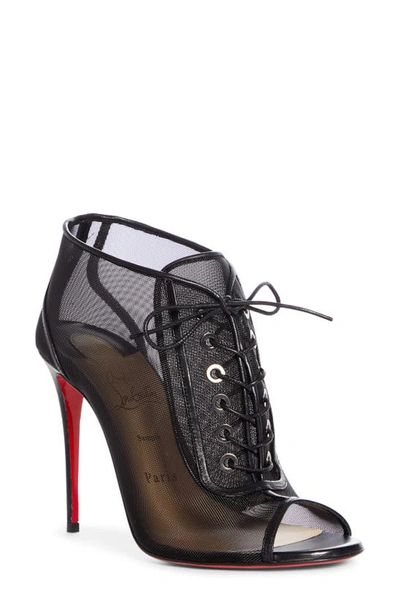 Shop Christian Louboutin Ondessa Mesh Lace Up Peep Toe Bootie In Black