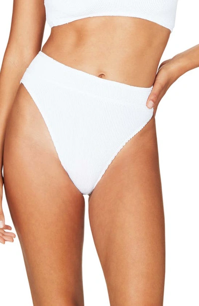 Shop Bound By Bond-eye The Savannah High-waist Ribbed Bikini Bottoms In Optic White