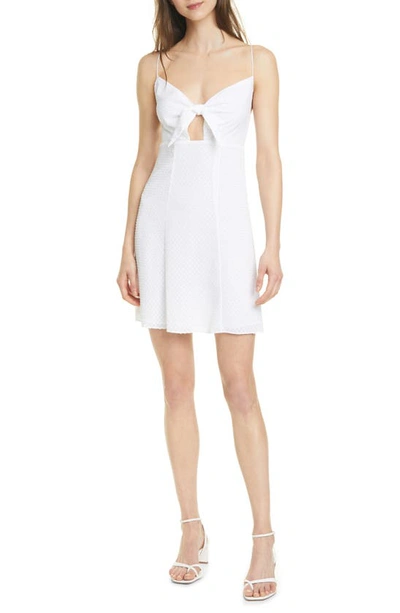 Shop Alice And Olivia Roe Tie Front Clip Dot Flare Dress In White