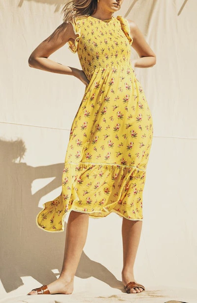 Shop Lost + Wander Mango Tango Floral Smocked Sundress In Yellow/ Floral