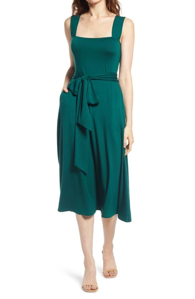 Shop Reformation Helina Tie Back Midi Dress In Emerald
