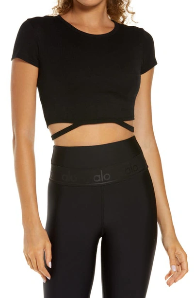 Shop Alo Yoga Crop T-shirt In Black