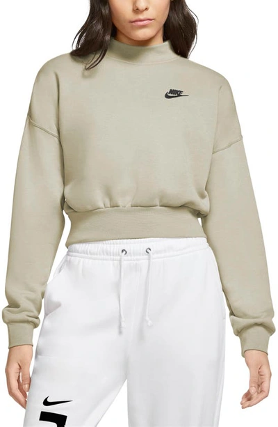 Shop Nike Sportswear Essential Fleece Mock Neck Sweatshirt In Light Bone/ Black