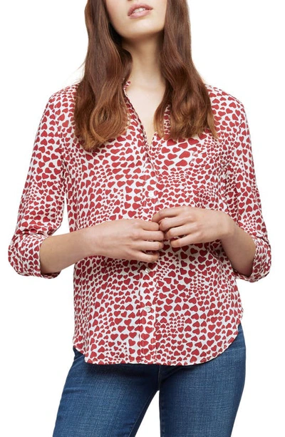 Shop L Agence Ryan Heart Print Blouse In Antique White/ Earth Red Amour