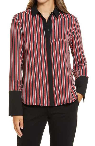 Shop Anne Klein Stripe Oxford Shirt In Cinnamon/ Anne Black Cm