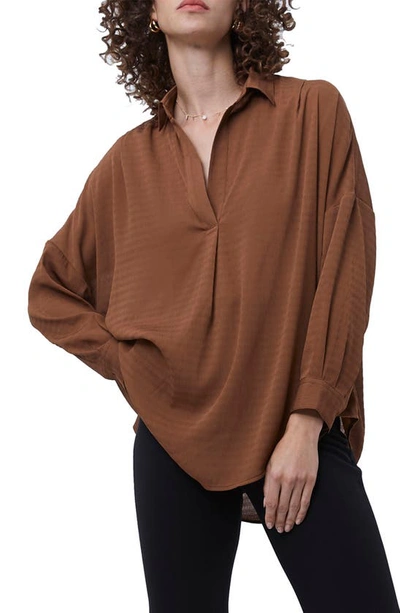 Shop French Connection Clar Rhodes Textured Drape Split Neck Shirt In 70s Tan