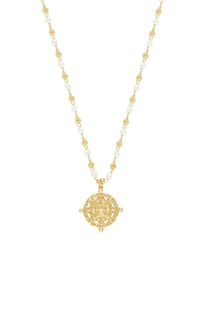 Shop Ettika Imitation Pearl Beaded Charm Pendant Necklace In Gold