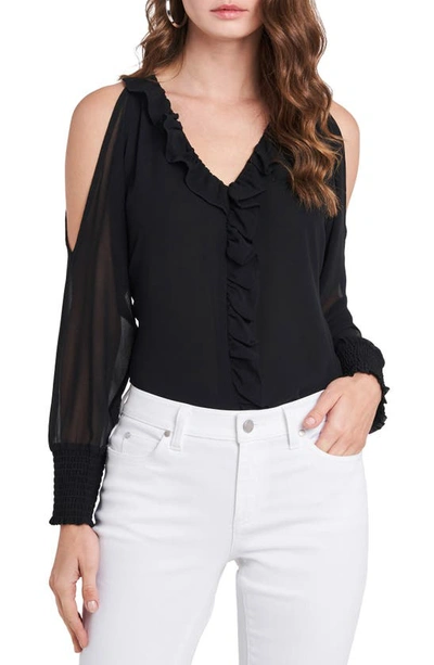Shop 1.state 1. State Ruffle Cold Shoulder Top In Rich Black