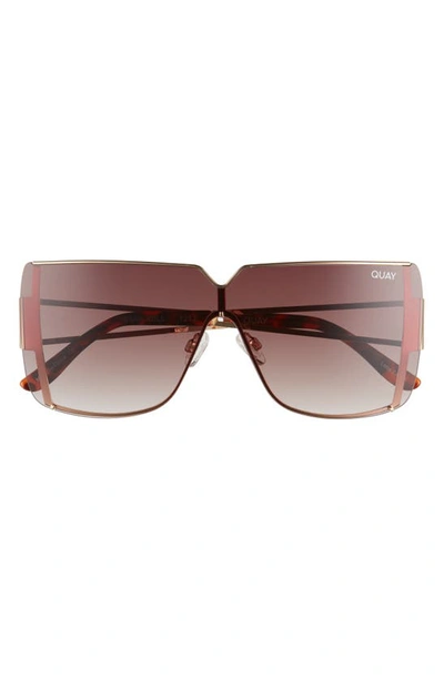 Shop Quay Bank Roll 55mm Shield Sunglasses In Gold/ Brown