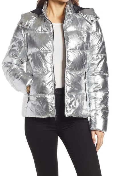 Shop Marc New York Metallic Puffer Jacket In Metallic Silver