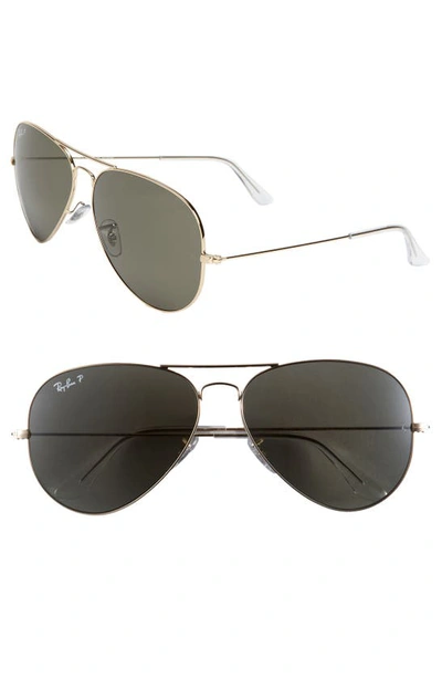 Shop Ray Ban Aviator 55mm Sunglasses In Small Gold Polarized