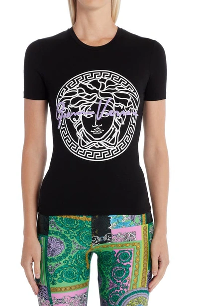 Shop Versace Medusa Signature Graphic Cotton Tee In Black