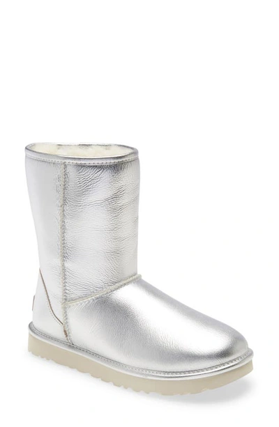 Shop Ugg Classic Ii Genuine Shearling Lined Short Boot In Silver Metallic Leather