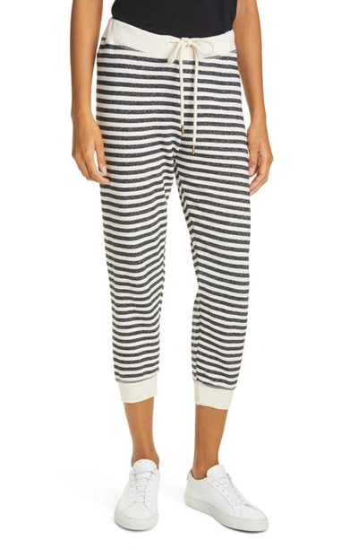 Shop The Great The Cropped Stripe Sweatpants In Black Stocking Stripe
