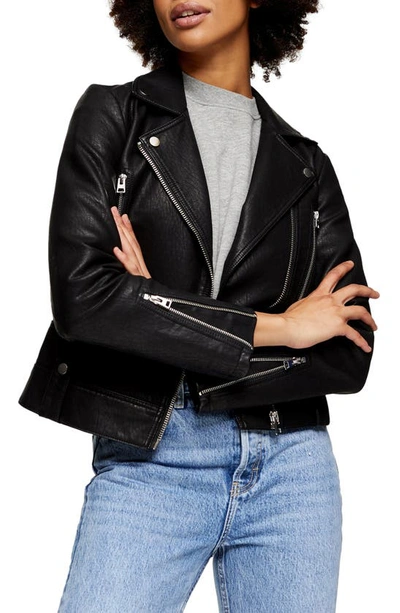 Shop Topshop Fred Faux Leather Biker Jacket In Black