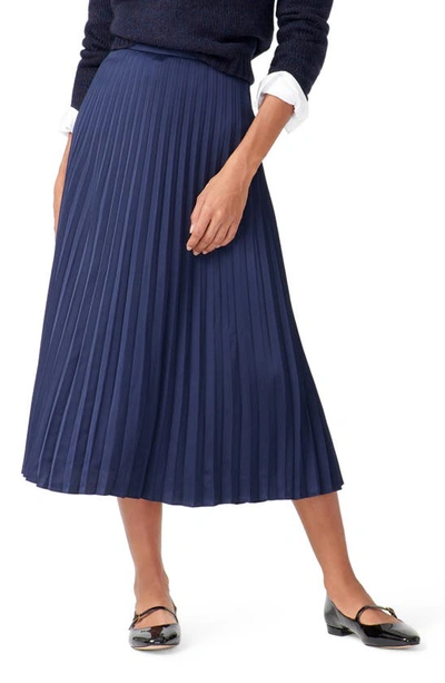 Shop J.crew Pleated Midi Skirt In Navy