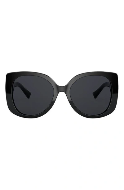 Shop Versace 56mm Butterfly Sunglasses In Black/ Grey Solid