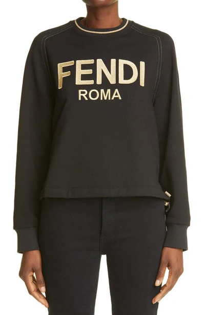 Shop Fendi Metallic Logo Sweatshirt In Fogme Black