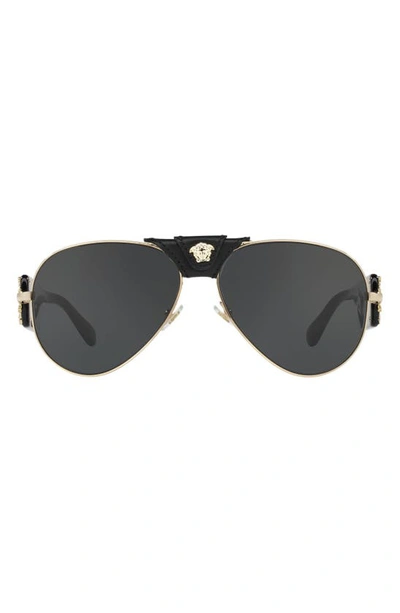 Shop Versace Medusa 62mm Aviator Sunglasses In Gold/ Grey Solid