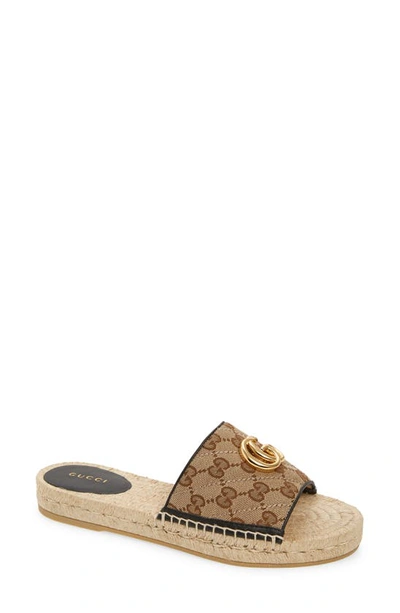 Shop Gucci Pilar Original Gg Canvas Espadrille Slide Sandal In Beige/ Grey
