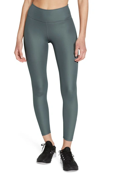 Shop Nike One Faux Leather Mid Rise 7/8 Leggings In Hasta/ Dark Teal Green