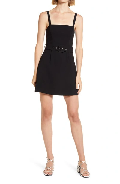 Shop French Connection Belted Straight Neck Dress In Black