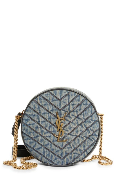 Saint laurent round quilted denim crossbody bag clearance