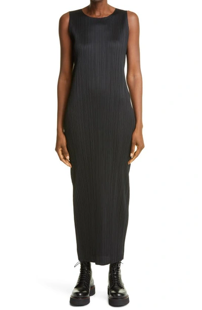 Shop Issey Miyake Basics Pleated Midi Dress In Black