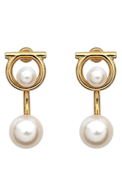 Shop Ferragamo Gancio Imitation Pearl Drop Earrings In Gold / Pearl