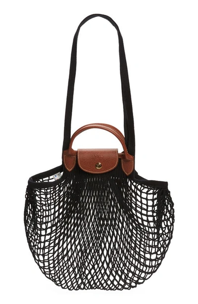 Shop Longchamp Le Pliage Filet Knit Shoulder Bag In Black