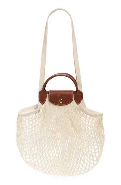 Shop Longchamp Le Pliage Filet Knit Shoulder Bag In Ecru