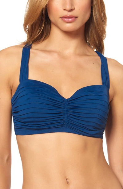 Shop Bleu By Rod Beattie Kore Shirred Bandeau Bikini Top In Navy
