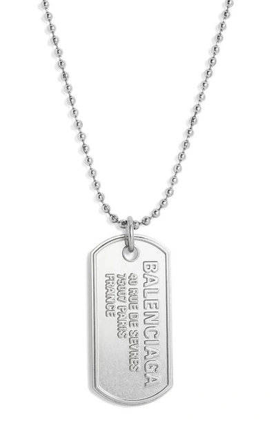 Shop Balenciaga Punk Tag Logo Pendant Necklace In Light Silver