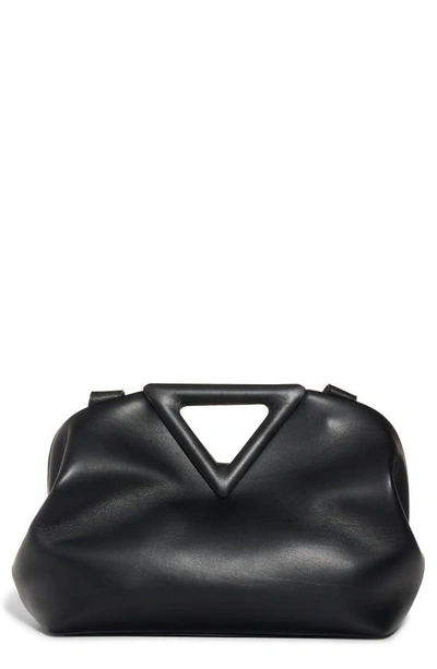 Shop Bottega Veneta The Triangle Calfskin Leather Shoulder Bag In Black-silver