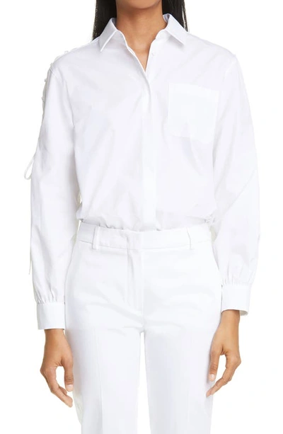 Shop Max Mara Osteo Tie-sleeve Cotton Blouse In Optical White
